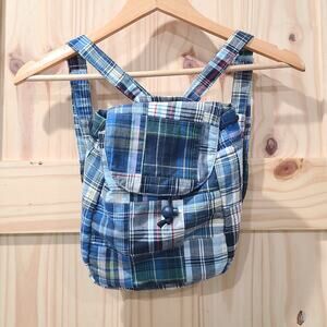 Thomas Bates Blue Patchwork Plaid Mini Backpack Purse Preppy Academia 90s